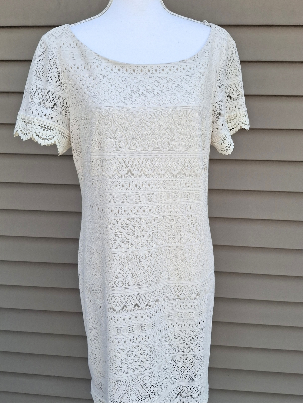 London Times Size 14 Lace Shift Dress - Cream
